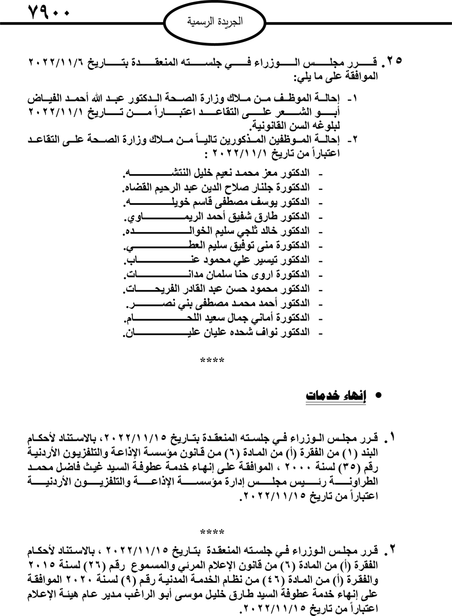 انهاء خدمات موظفين واحالات على التقاعد.. أسماء