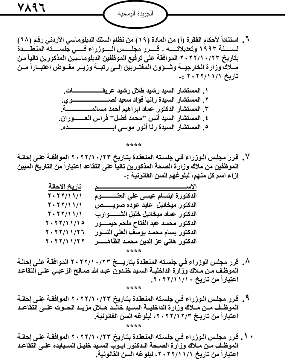 انهاء خدمات موظفين واحالات على التقاعد.. أسماء