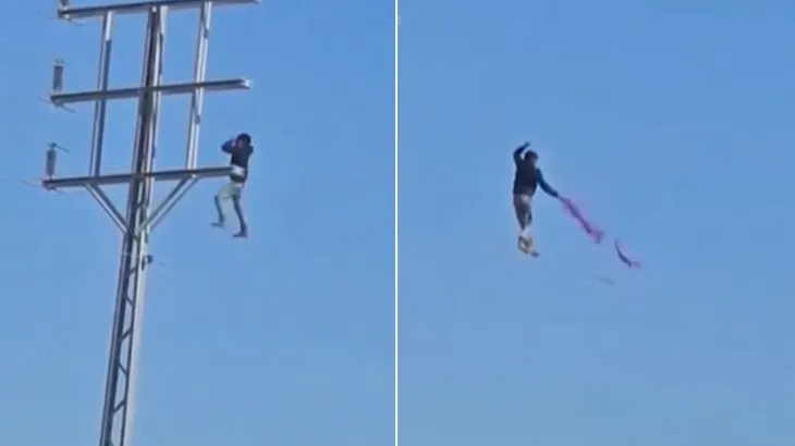 فيديو لطفل غزي يتسلق أسلاك الكهرباء لإنزال طائرته.. ومغردون: فكيف بأرضه؟