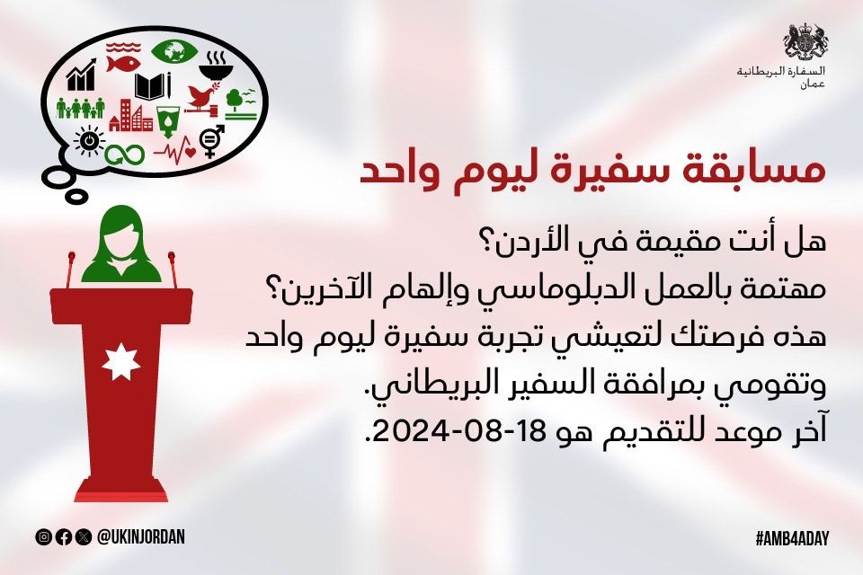 صورة حول : السفارة البريطانية في عمان تطلق مبادرة "سفيرة ليوم واحد" للشابات الأردنيات السفارة البريطانية في عمان تطلق مبادرة "سفيرة ليوم واحد" للشابات الأردنيات