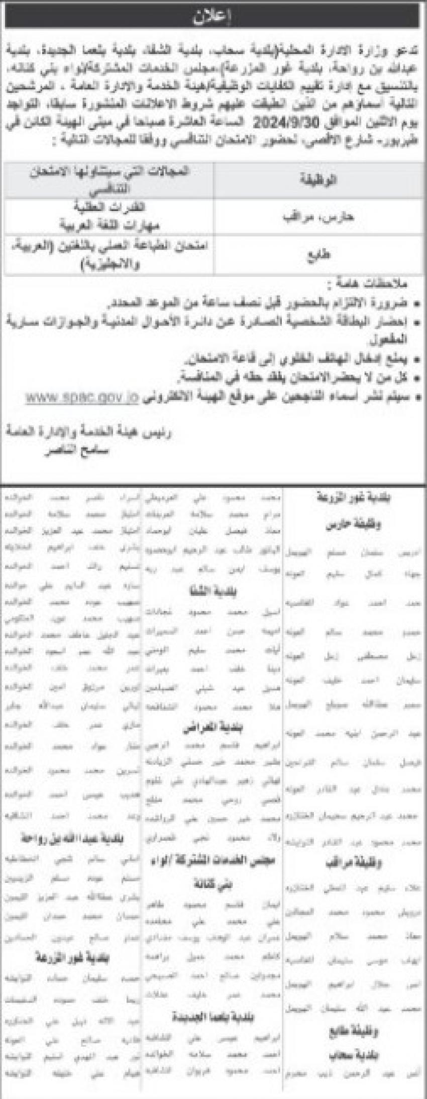 وظائف شاغرة ومدعوون للمقابلة الشخصية (أسماء)