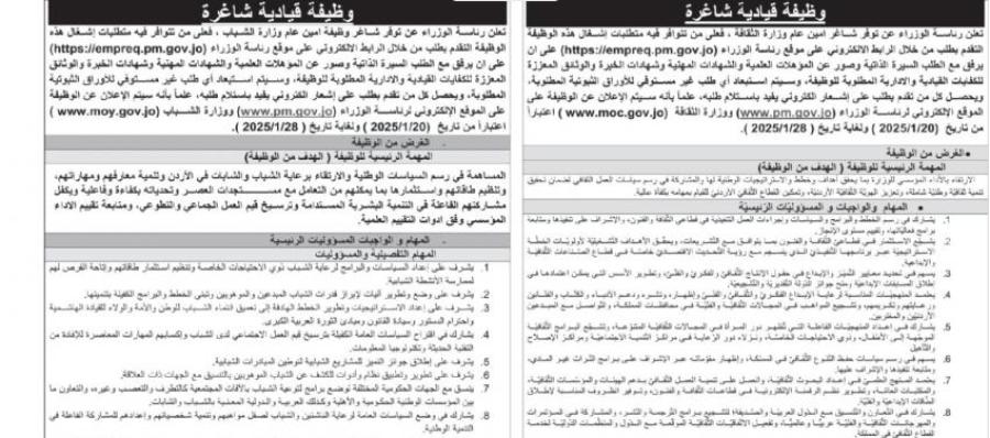 وظائف قيادية شاغرة في رئاسة الوزراء