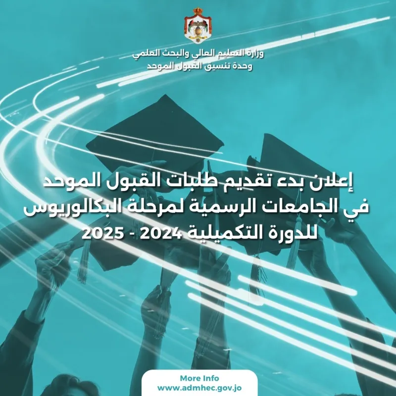 بدء تقديم طلبات القبول الموحد لمرحلة البكالوريوس في الجامعات الأردنية