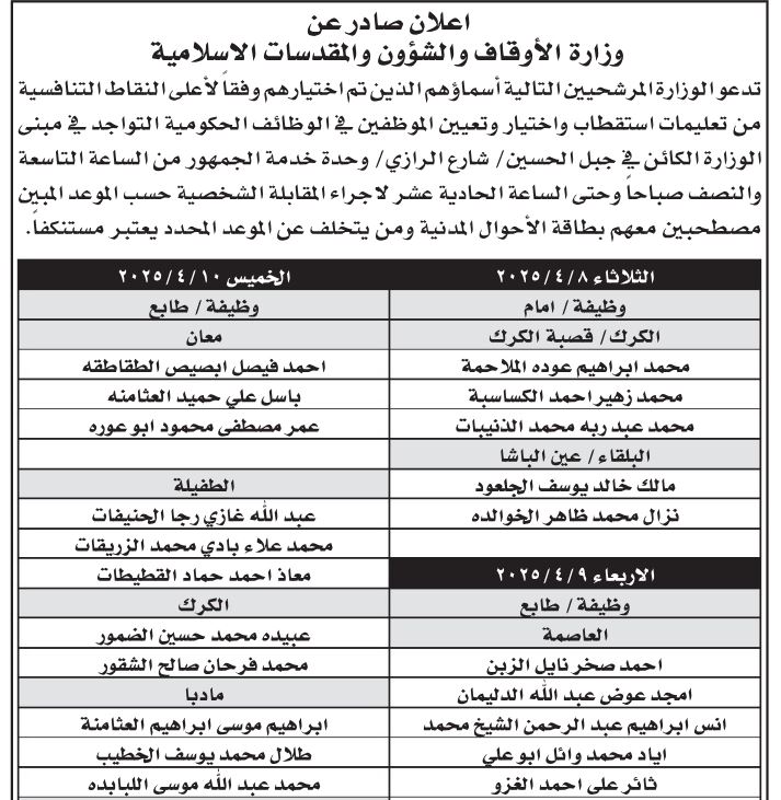 وظائف شاغرة ومدعوون لإجراء المقابلات الشخصية (أسماء)