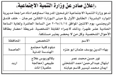 مدعوون للتعيين في وزارات ومؤسسات حكومية (أسماء)