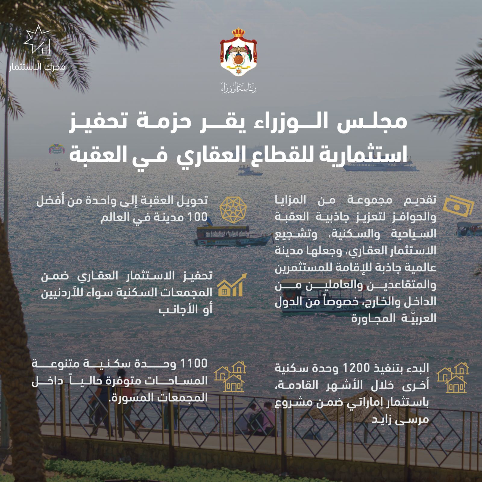 الموافقة على تقديم مزايا وحوافز لتعزيز جاذبية العقبة السياحية والسكنية وتشجيع الاستثمار العقاري فيها