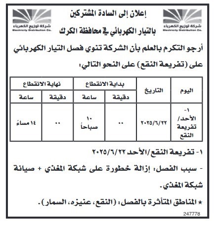 فصل التيار الكهربائي عن مناطق في إربد .. اسماء