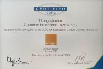 Orange Jordan Continues Its Global Leadership in Customer Service with COPC Certification Renewal for the Sixth Consecutive Year