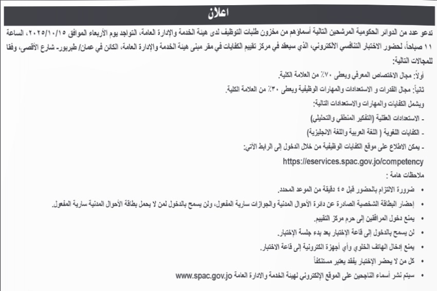 عاجل | بالأسماء .. وظائف حكومية شاغرة ومدعوون للاختبار التنافسي
