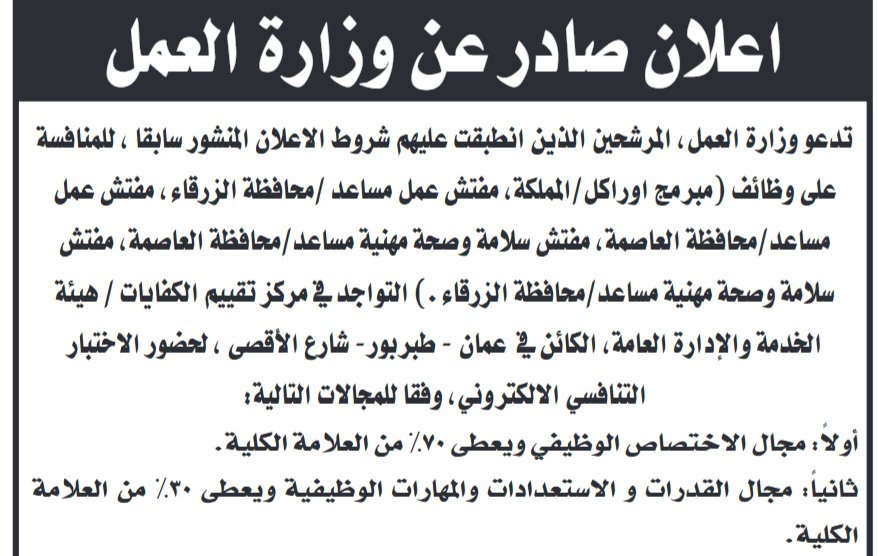 عاجل | بالاسماء.. مؤسسات حكومية تدعو لحضور امتحان تنافسي