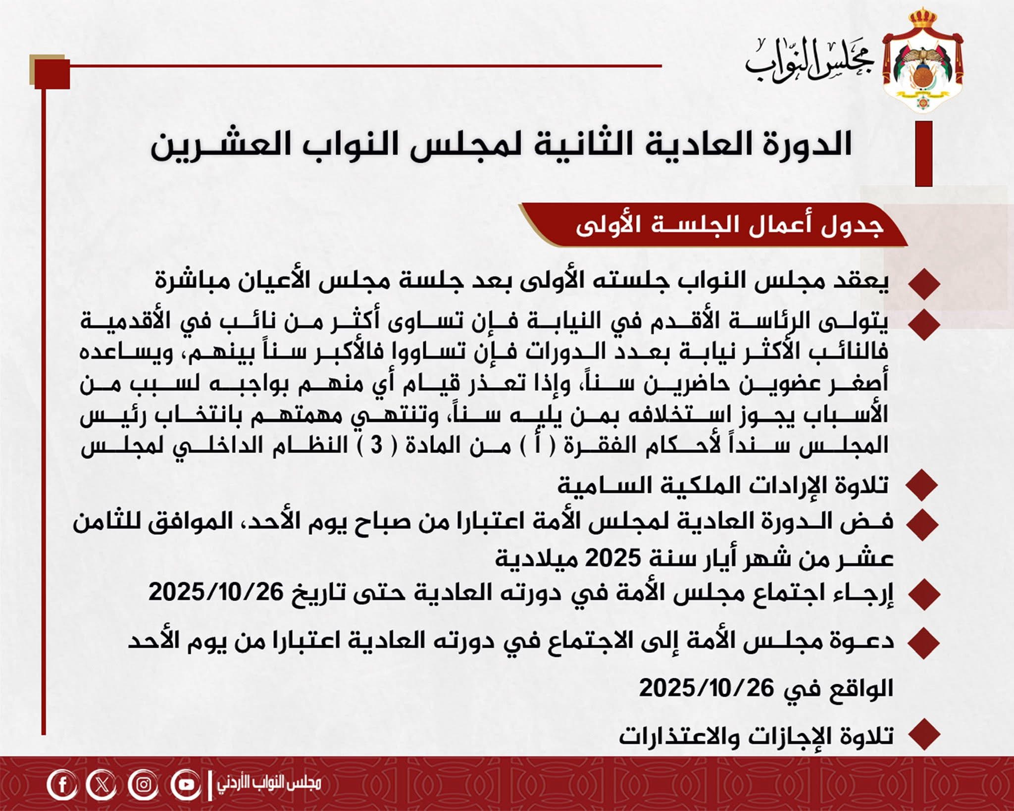 بالصور…. جدول أعمال مجلس النواب اليوم