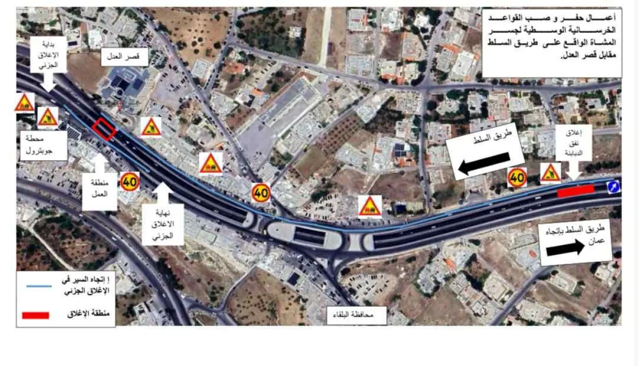 صورة حول : تحويلات مرورية جزئية على طريق عمان–السلط تحويلات مرورية جزئية على طريق عمان–السلط