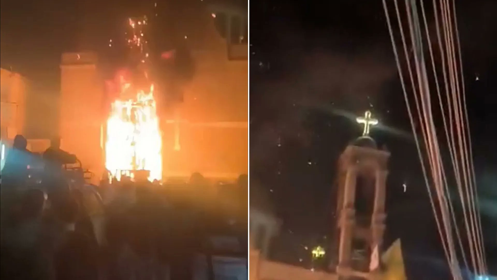 احتراق شجرة ميلاد أمام كنيسة يثير جدلاً على مواقع التواصل