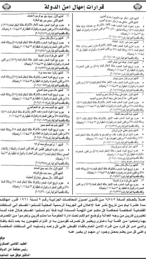 صورة حول : مهلة قانونية أخيرة لمطلوبين أمام محكمة أمن الدولة… أسماء مهلة قانونية أخيرة لمطلوبين أمام محكمة أمن الدولة… أسماء