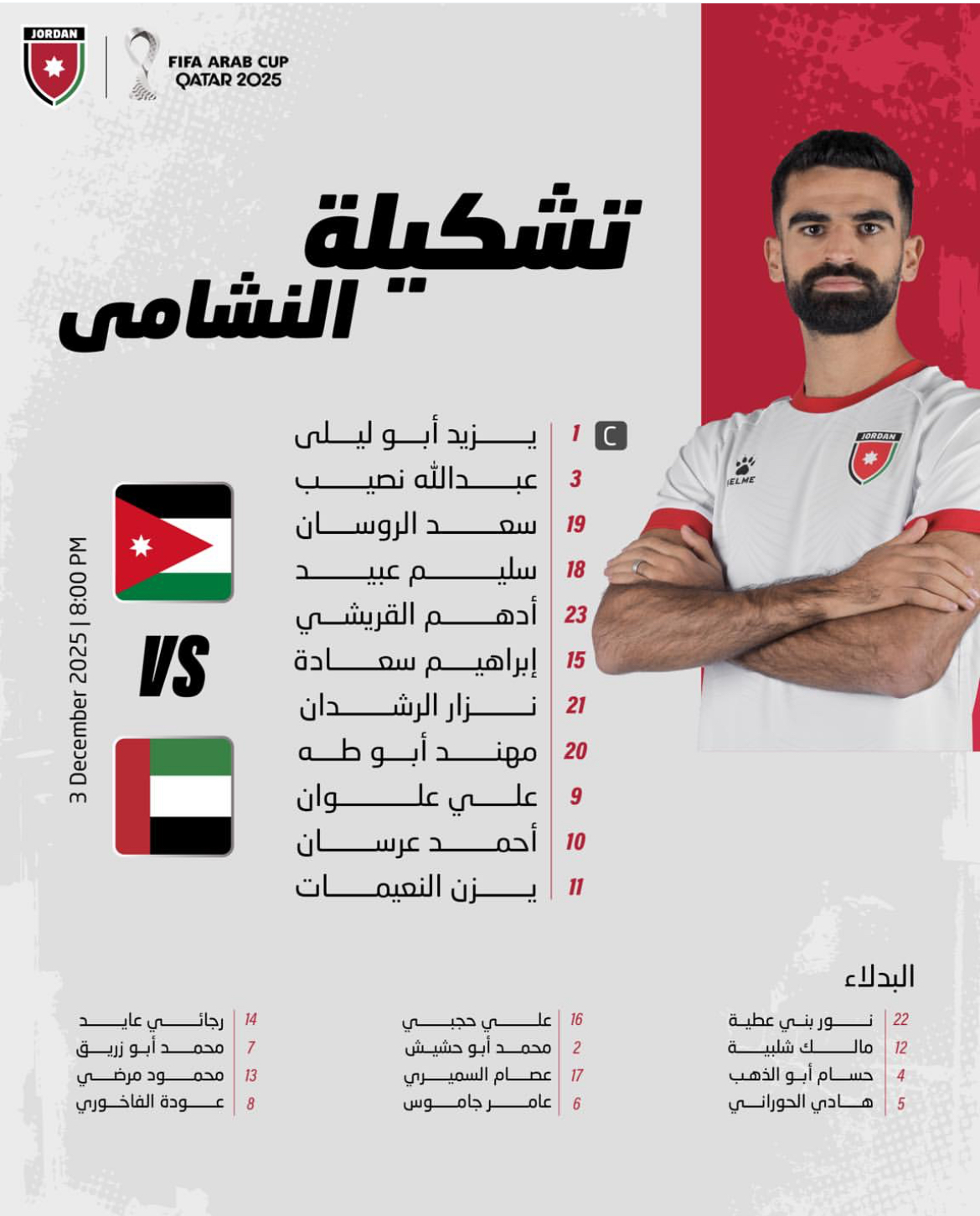 المنتخب الأردني يكشف عن قائمته لمواجهة الإمارات في كأس العرب 2025