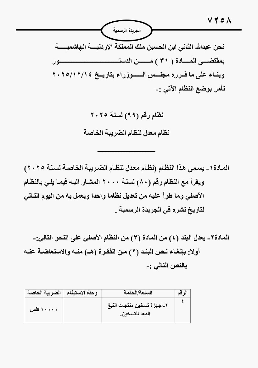 تعديل الضريبة الخاصة على أجهزة التبغ والسجائر الإلكترونية يدخل حيز التنفيذ غداً