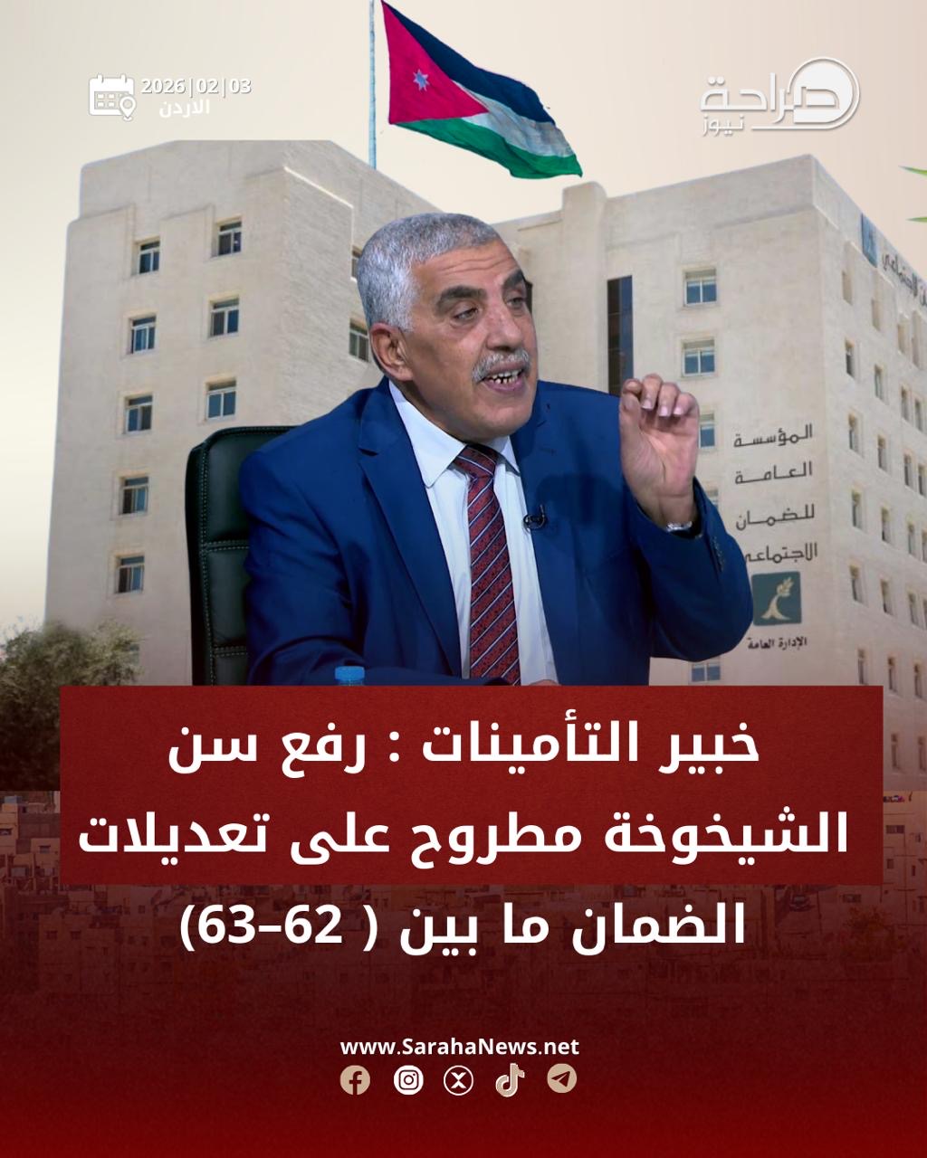 خبير التأمينات : رفع سن الشيخوخة مطروح على تعديلات الضمان ما بين ( 63-62)