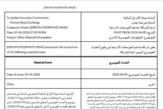 الفوسفات: لا أثر لقضية البنك الأهلي على الأرباح المعلنة للشركة لهذا العام والأعوام السابقة