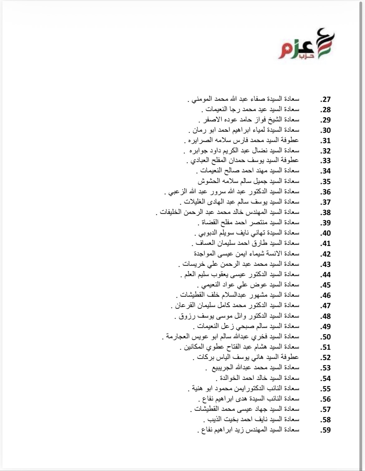 حزب عزم يعلن اسماء رئيس واعضاء المجلس الاستشاري