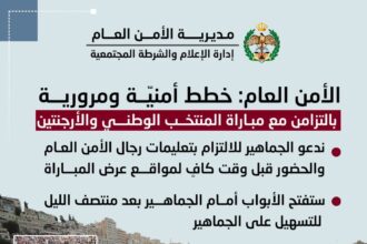 الأمن العام: خطط أمنيّة ومرورية بالتزامن مع مباراة المنتخب الوطني والأرجنتين