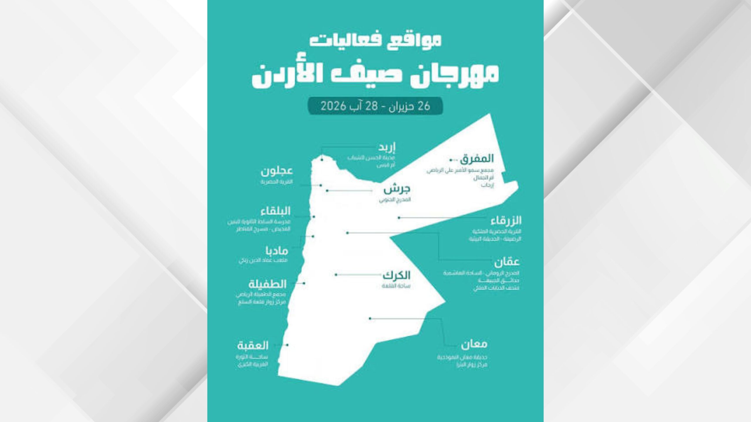 صورة حول : انطلاق فعاليات الأسبوع الرابع من مهرجان “صيف الأردن” في المحافظات انطلاق فعاليات الأسبوع الرابع من مهرجان “صيف الأردن” في المحافظات