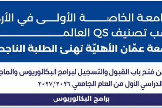 عمان الأهليّة تهنئ الطلبة الناجحين وتُعلن عن استمرار القبول والتسجيل للبكالوريوس والماجستير للفصل الأول 2026-2027
