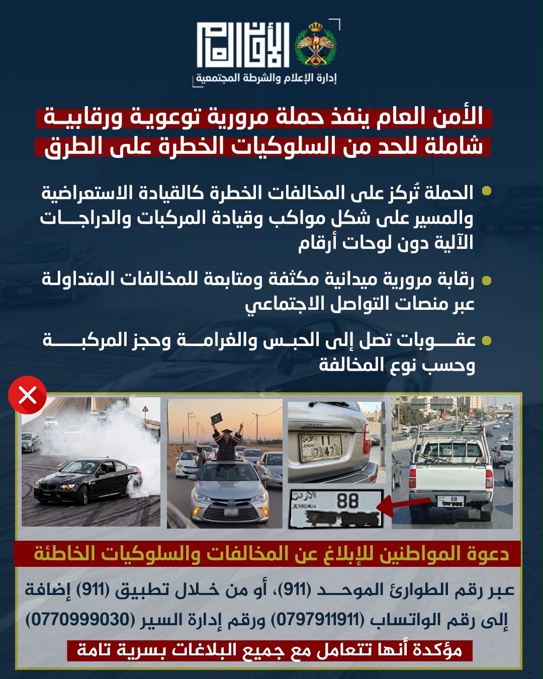 صورة حول : الأمن العام ينفذ حملة مرورية توعوية ورقابية شاملة للحد من السلوكيات الخطرة على الطرق الأمن العام ينفذ حملة مرورية توعوية ورقابية شاملة للحد من السلوكيات الخطرة على الطرق