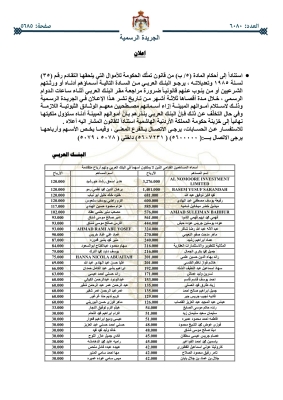أموال أردنيين ستؤول للحكومة - (اسماء)